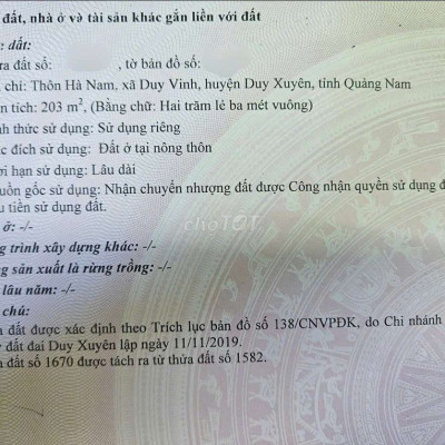 Đất Duy Vinh, Duy Xuyên, Quảng Nam (giáp Hội An)