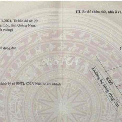 - Đất đã có sổ 233m2 đất thổ cư tại Đại Chánh, Đại Lộc.