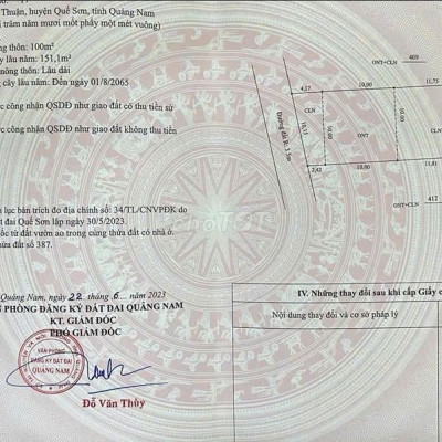 Đất sổ đỏ 251m2 đường Hồ Chí Minh, H. Quế Sơn