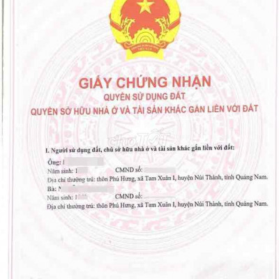 Đất ở Thôn Phú Hưng Tam Xuân 1 Núi Thành