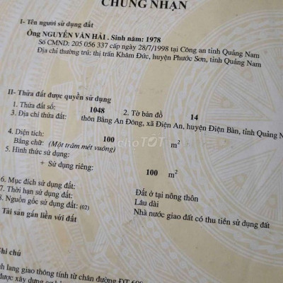 Mặt tiền Trần Quý Cáp, Điện An, Điện Bàn (nay là Đà Nẵng)