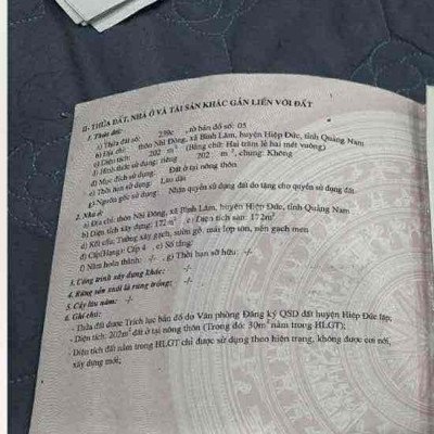 Bán nhà + đất 202m² thôn Nhì Đông, Bình Lâm, Hiệp Đức – sổ hồng riêng