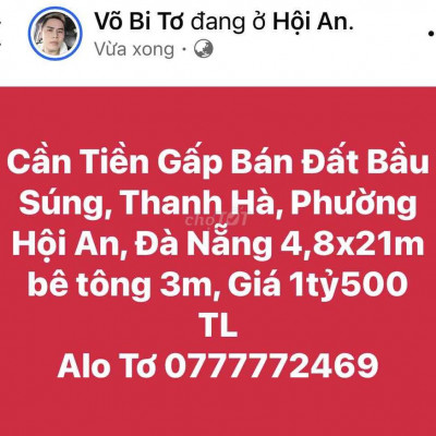 Cần Tiền Bán Gấp, Đất Bầu Súng, Thanh Hà, Hội An , Đà Nẵng