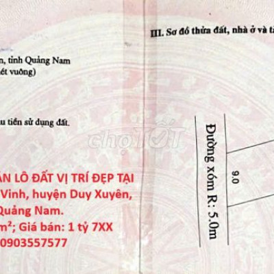 ĐẤT VỊ TRÍ ĐẸP TẠI Trà Đông , xã Duy Vinh, huyện Duy Xuyên, Quảng Nam