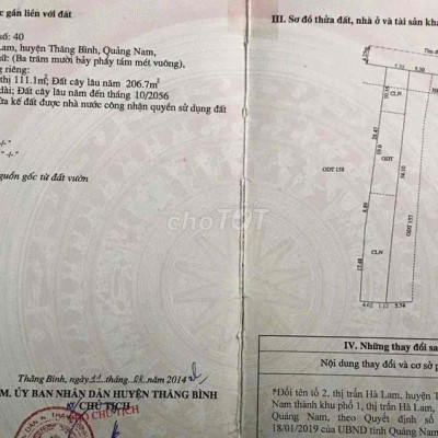 Đất mặt tiền Trần Cao Vân Hà Lam, thích hợp ở hoặc kinh doanh