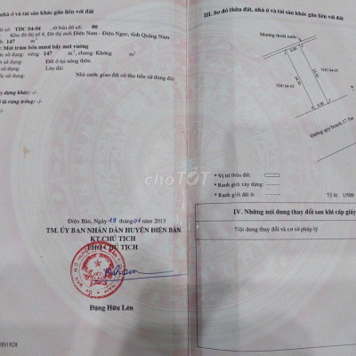 CHÍNH CHỦ BÁN LÔ ĐẤT ĐẸP – KHU ĐÔ THỊ SỐ 4, ĐIỆN NGỌC 147m2 đường 7m5