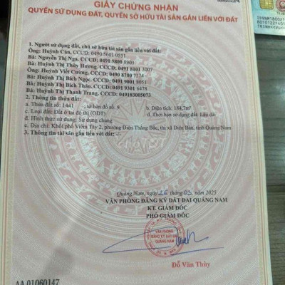 Bán đất quốc lộ 1A gần ngân hàng Aribank Điện Thắng Bắc - diện tích tổ