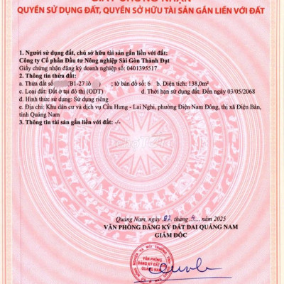 Chính Chủ Bán Đất Có Sổ B1.27 Dự Án Cầu Hưng Lai Nghi 138m2 hướng Đông